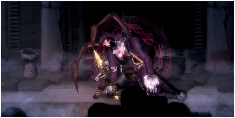 A knight fighting a mage