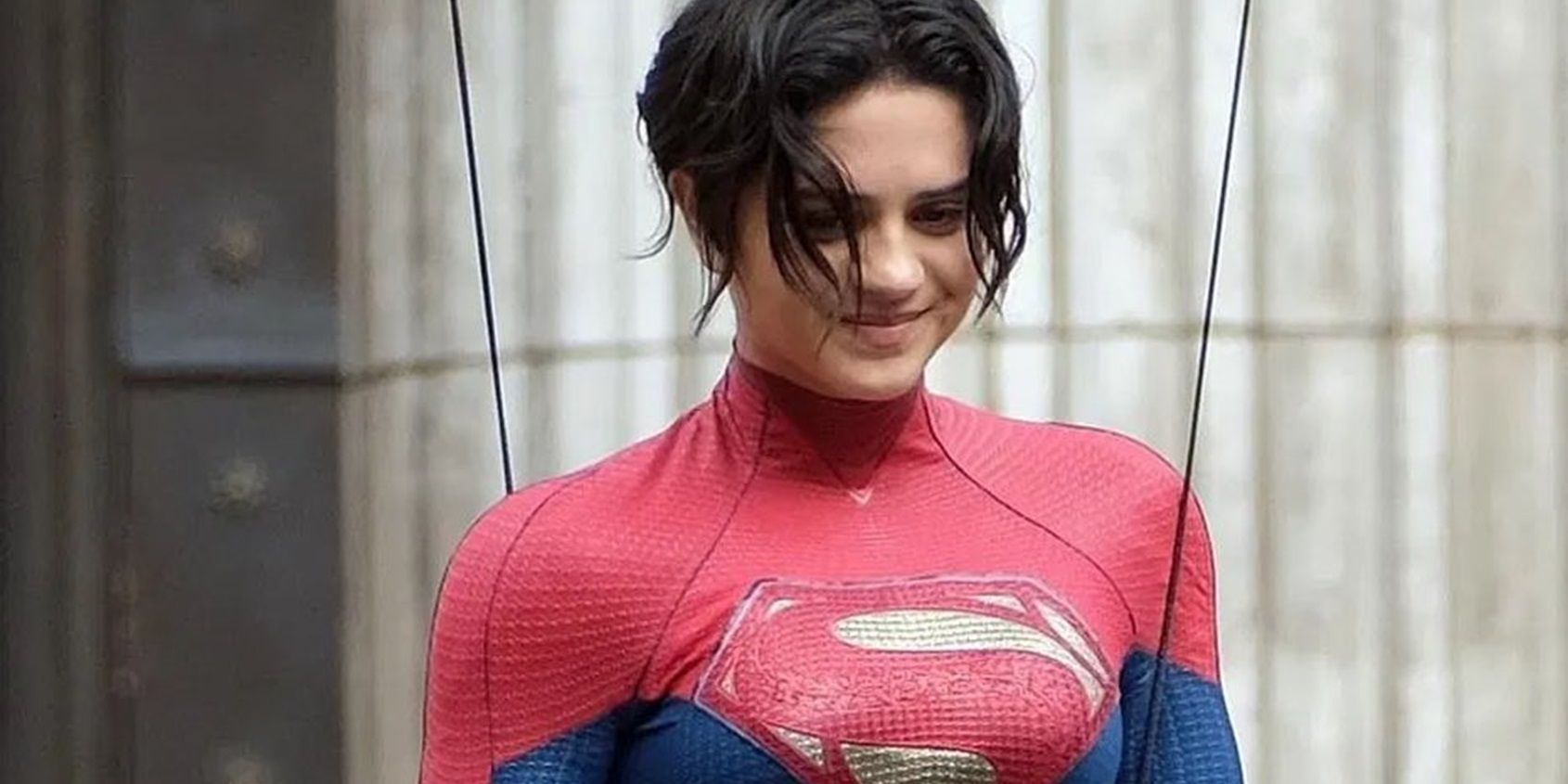 Sasha Calle as Supergirl on the set of The Flash