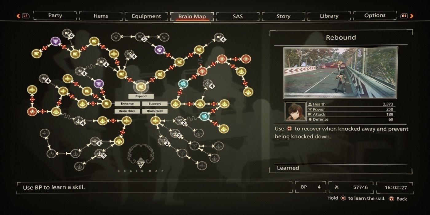 The brain map menu from Scarlet Nexus