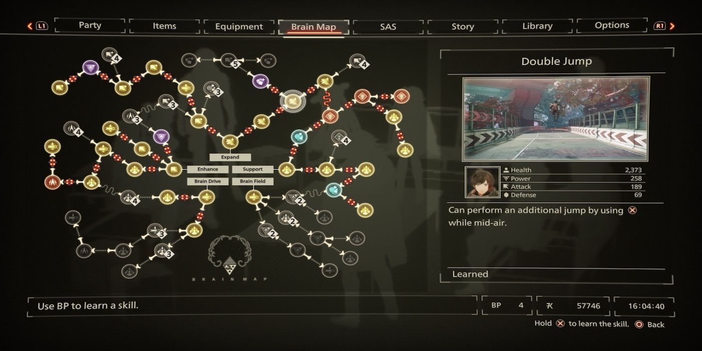 The brain map menu from Scarlet Nexus