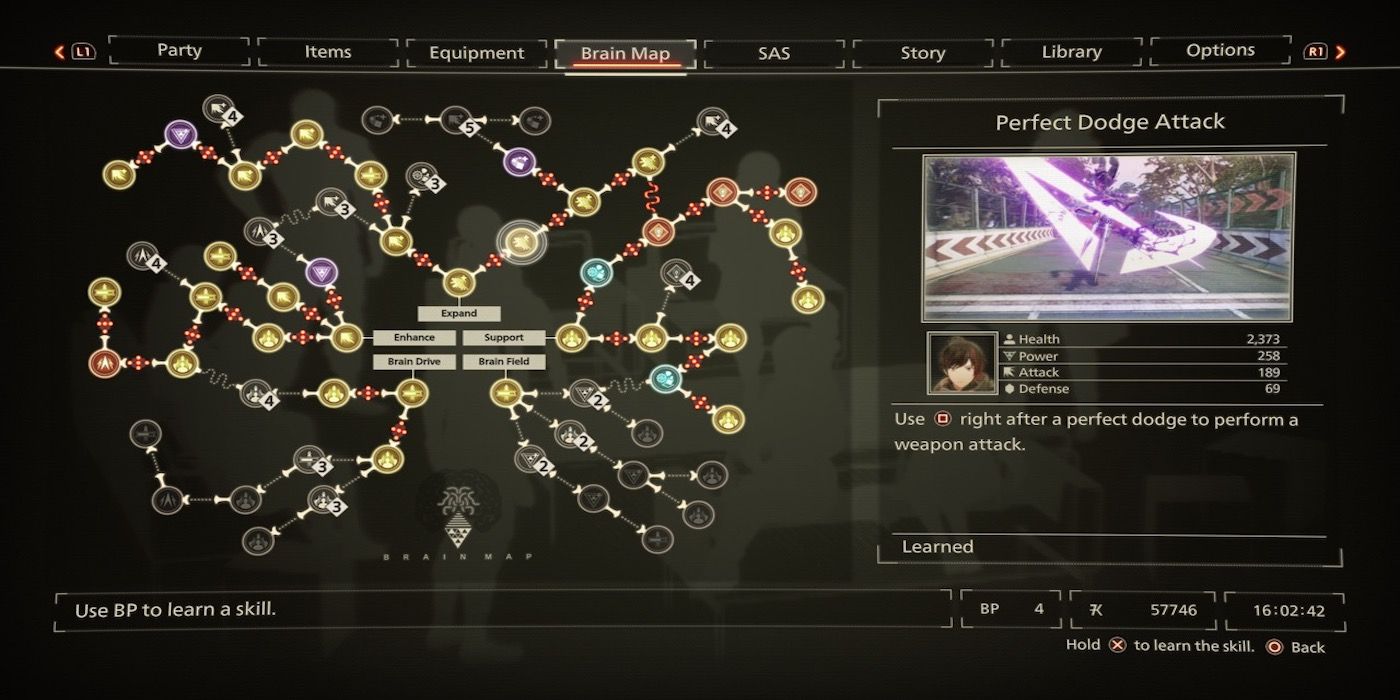 The brain map menu from Scarlet Nexus