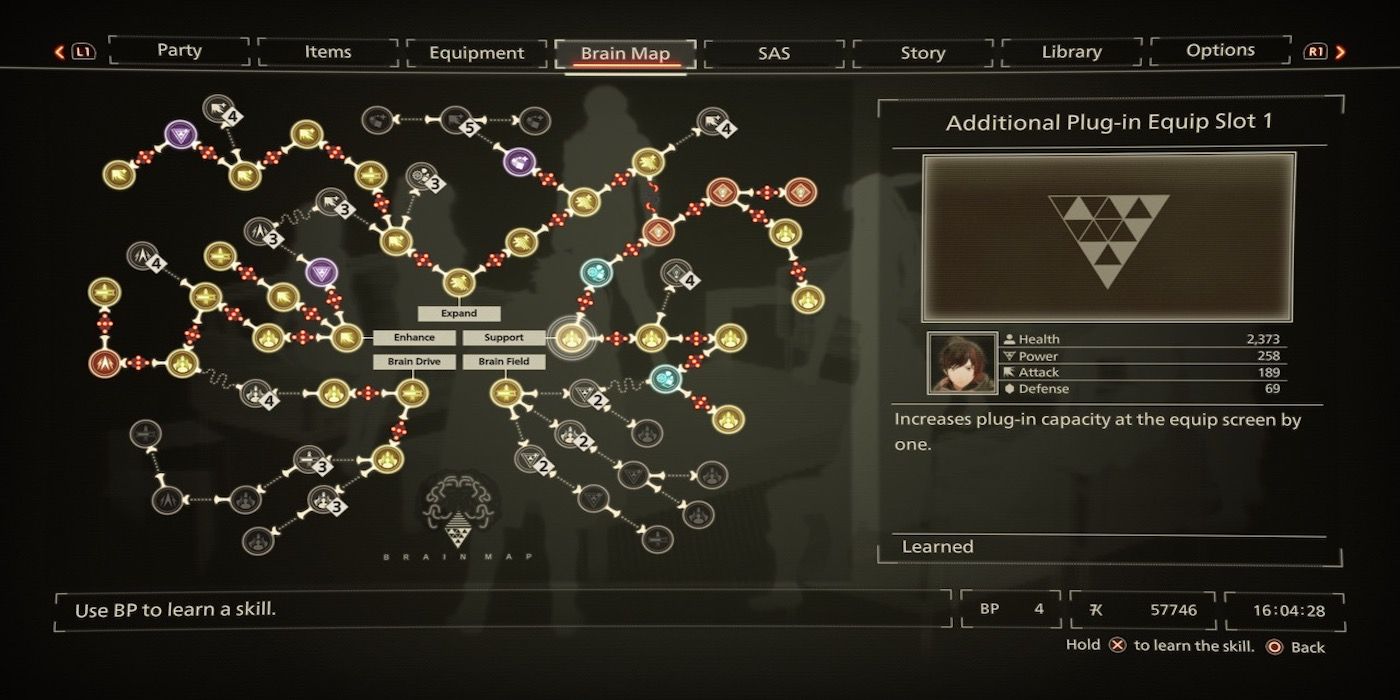 The brain map menu from Scarlet Nexus