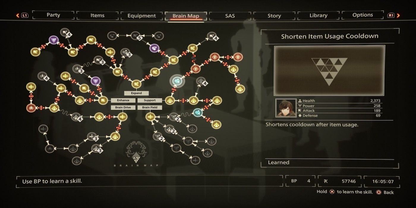 The brain map menu from Scarlet Nexus