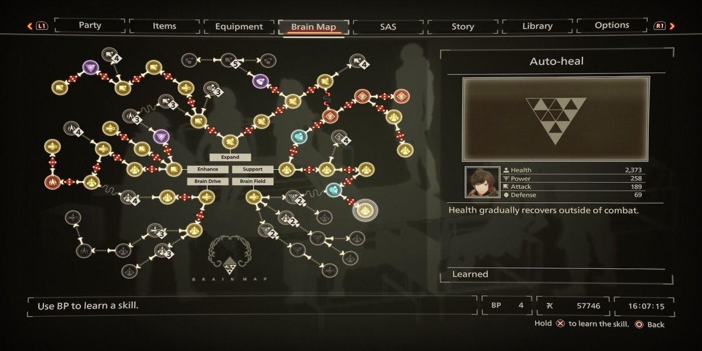 The brain map menu from Scarlet Nexus