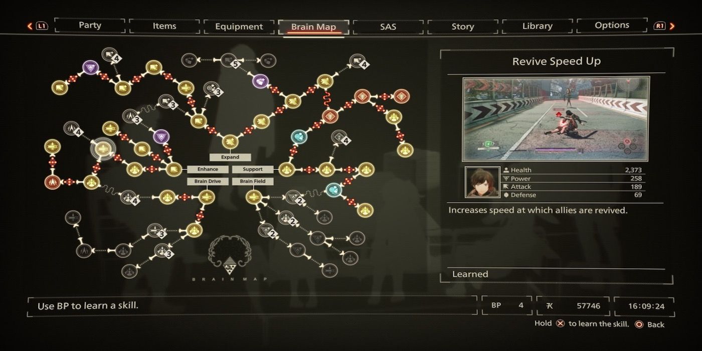 The brain map menu from Scarlet Nexus