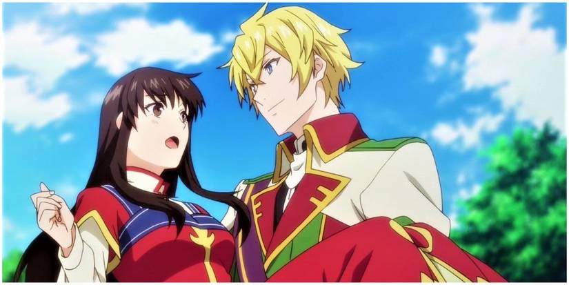 A blonde man bridal carrying a woman.