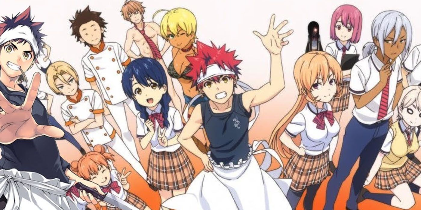 The main characters of Shogeki no Soma posing for a group picture.