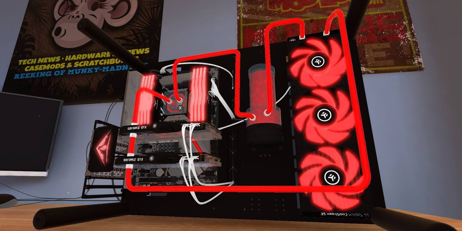 Una PC roja que se puede crear en PC Building Simulator