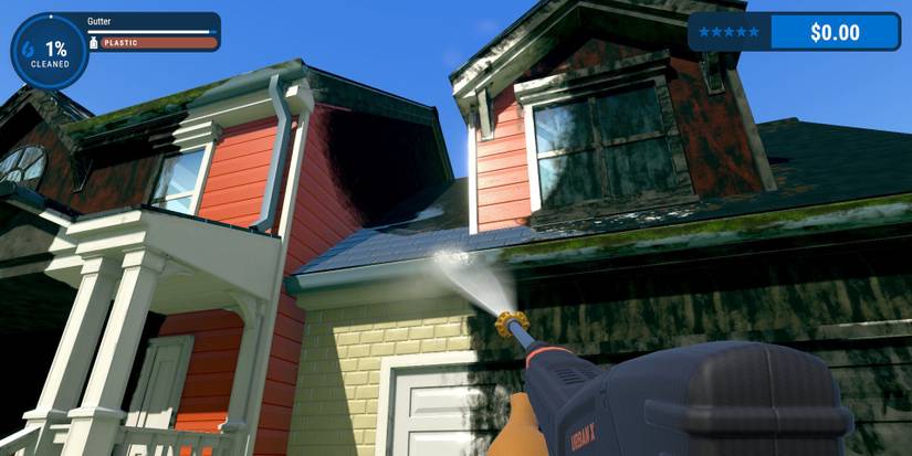 A player cleaning off a house in PowerWash Simulator