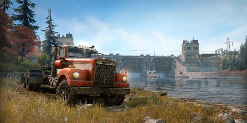 A truck driving off-road in Snowrunner