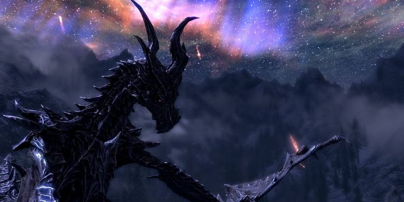 Alduin Flying In The Night Sky