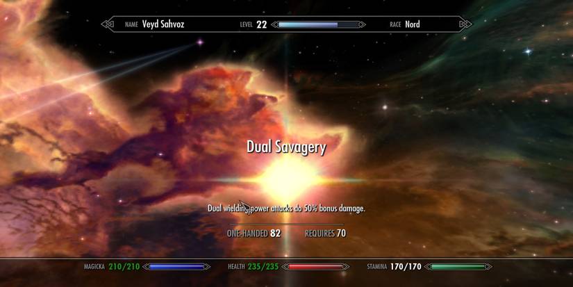 Dual Savagery in the Skyrim skills menu