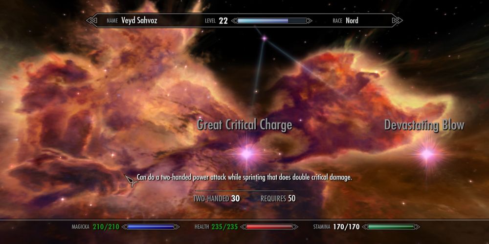 Great Critical Charge in the Skyrim skills menu