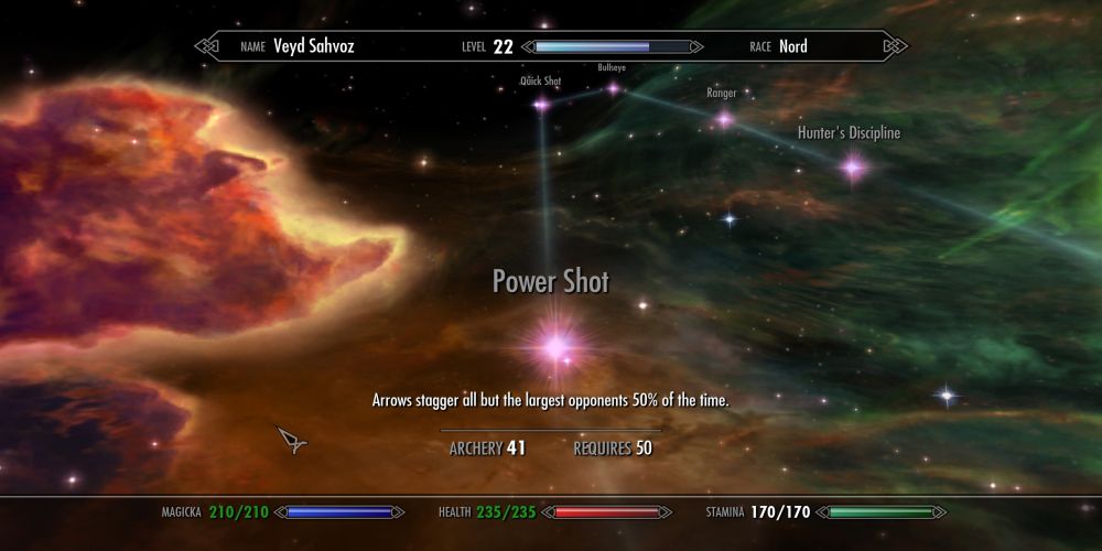 Power Shot in the Skyrim skills menu