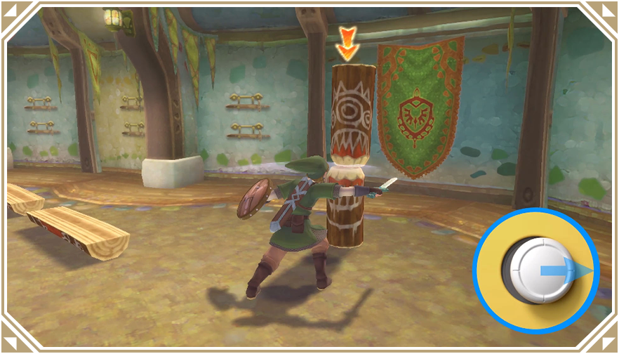 screenshot of link slashing with overlay of thumbstick control