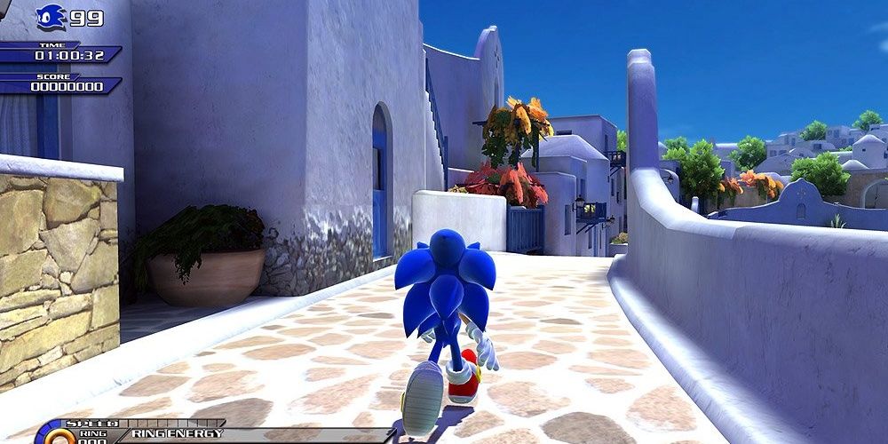 Sonic standing outside a house