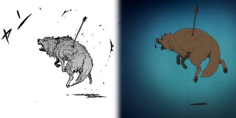 To Your Eternity - Fushi Getting Shot By Hayase In The Manga And Anime Comparing The Blue Background And White Space