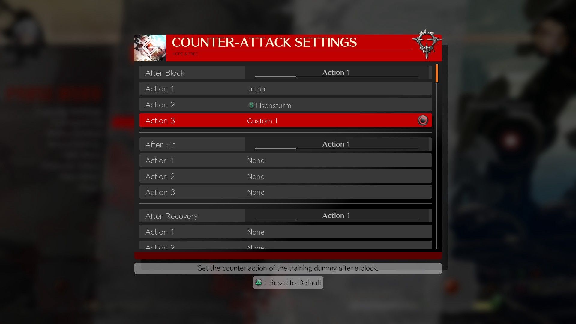 Counter Attack settings menu in Guilty Gear Strive