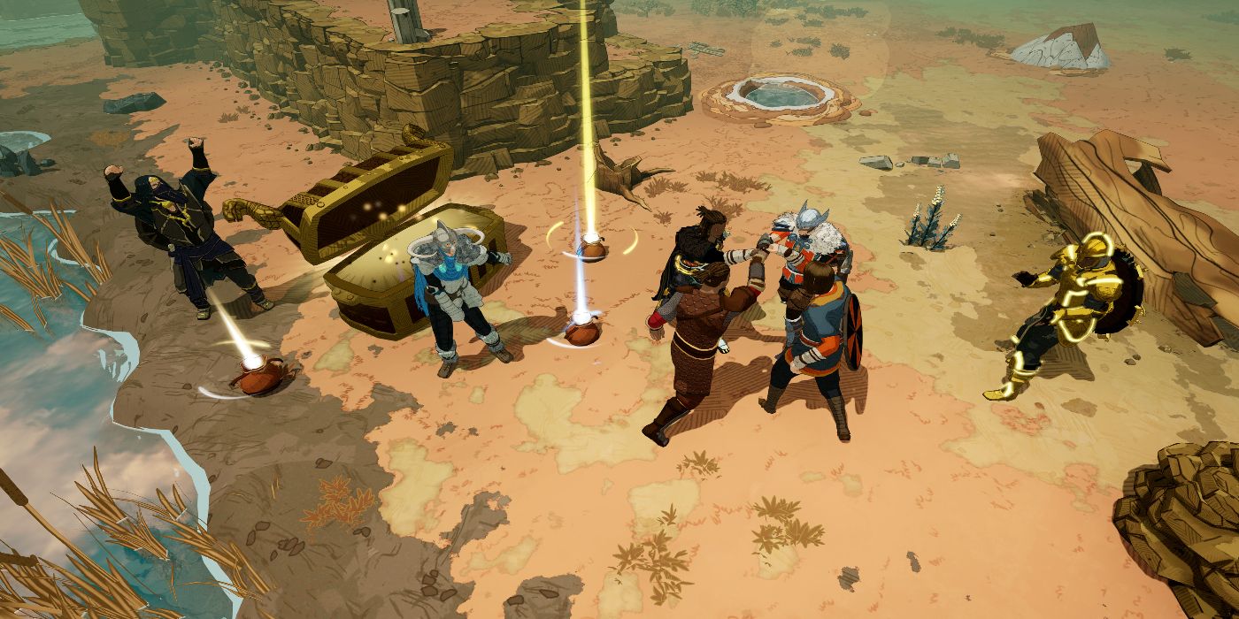 Four players fist bump after finding some treasure
