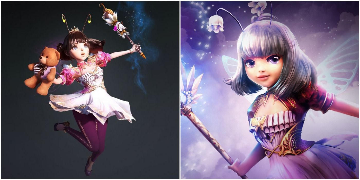 Riders of Icarus Side By Side Female Trickster Holding Teddy Bear And Wand And Female Trickster Posing With Wand Surrounded By Magic
