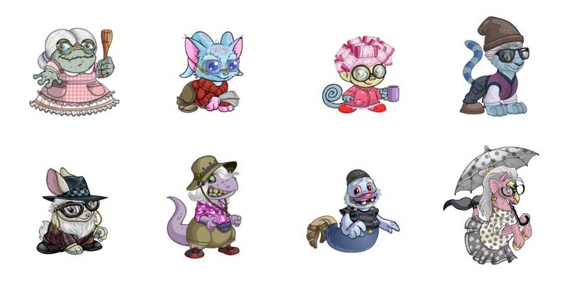 Eight different elderly neopets