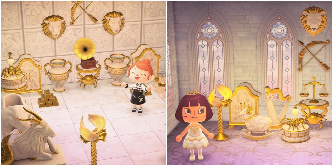 Two rooms with completed Zodiac sets Animal Crossing New Horizons