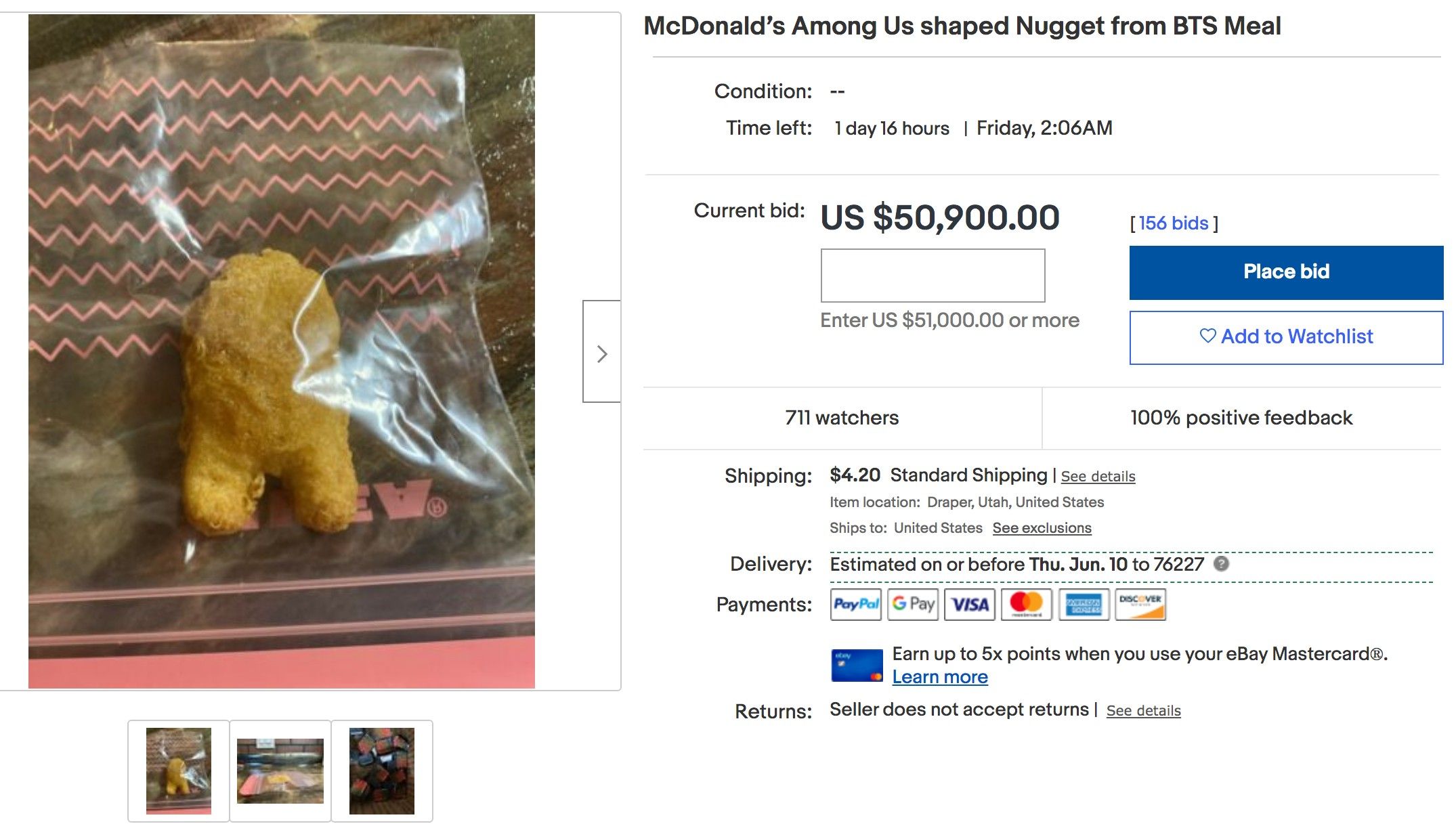 among us mcnugget ebay listing