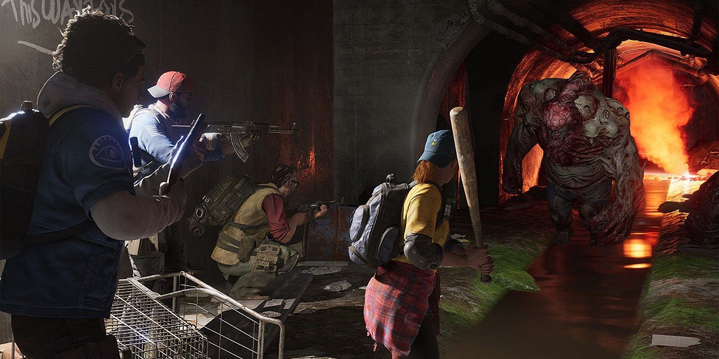 Screenshot from Back 4 Blood showing players about to fight a Retch emerging from a sewer tunnel.