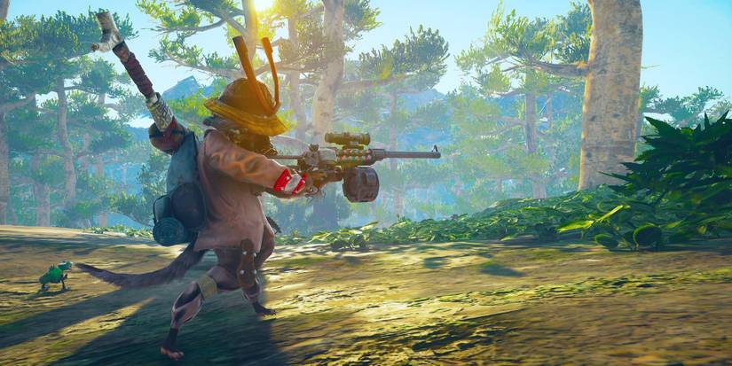 player holding a shotgun.