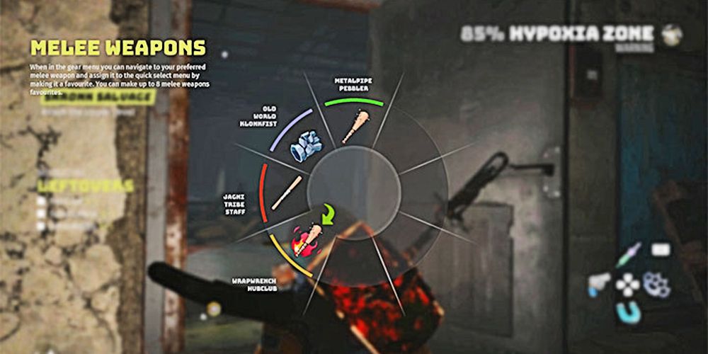 player selecting a pebbler from the weapon wheel.