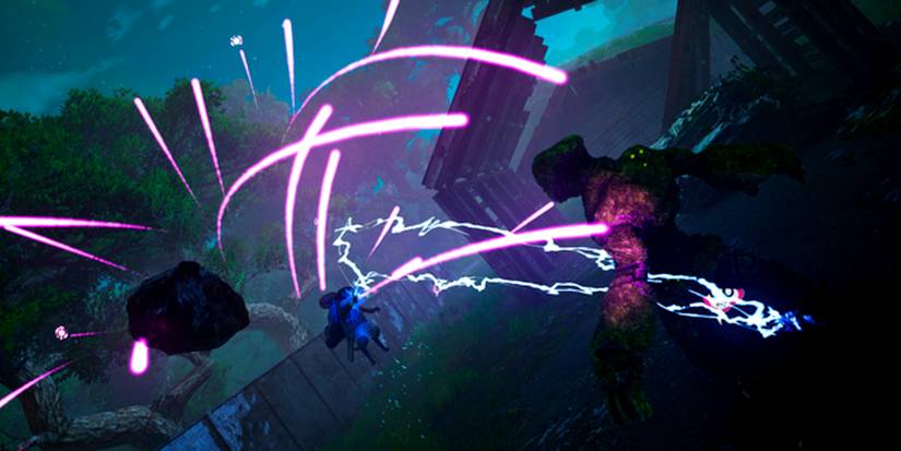 using the purple lights beams of the rad wisps mutation.