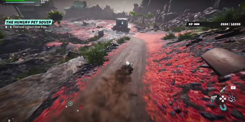 player traveling down a sloping road with a speedy mutation.