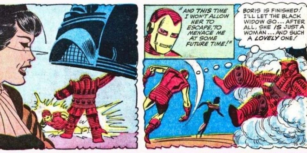 comic of iron man fighting black widow
