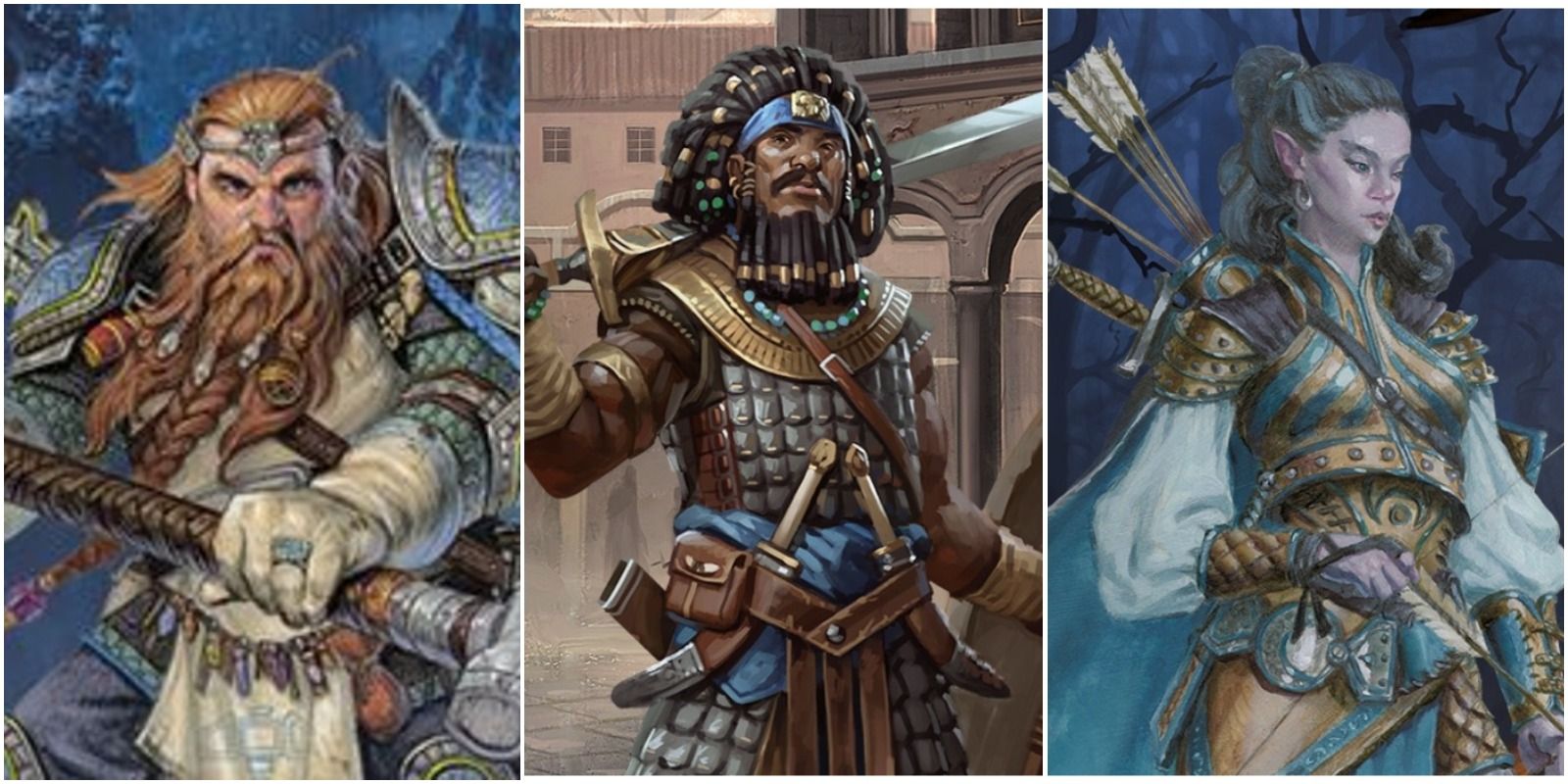 A Cleric, Fighter, and Ranger from D&D artwork