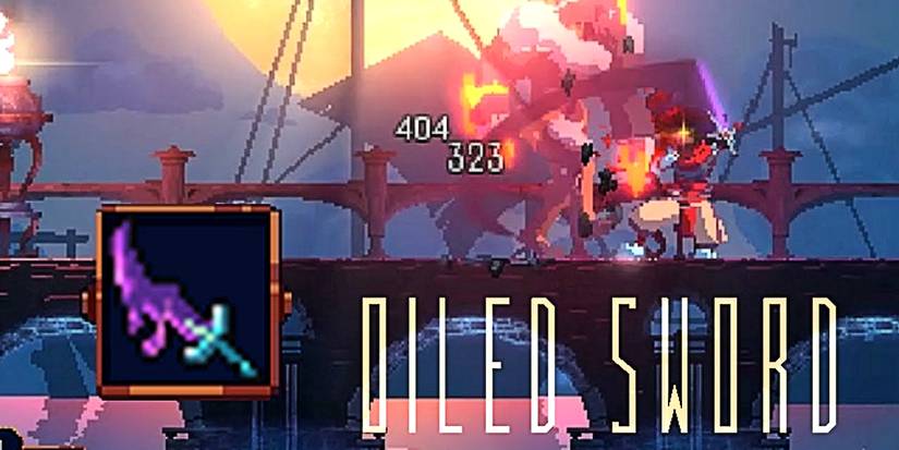 player using a fire-starting sword with the icon and name.