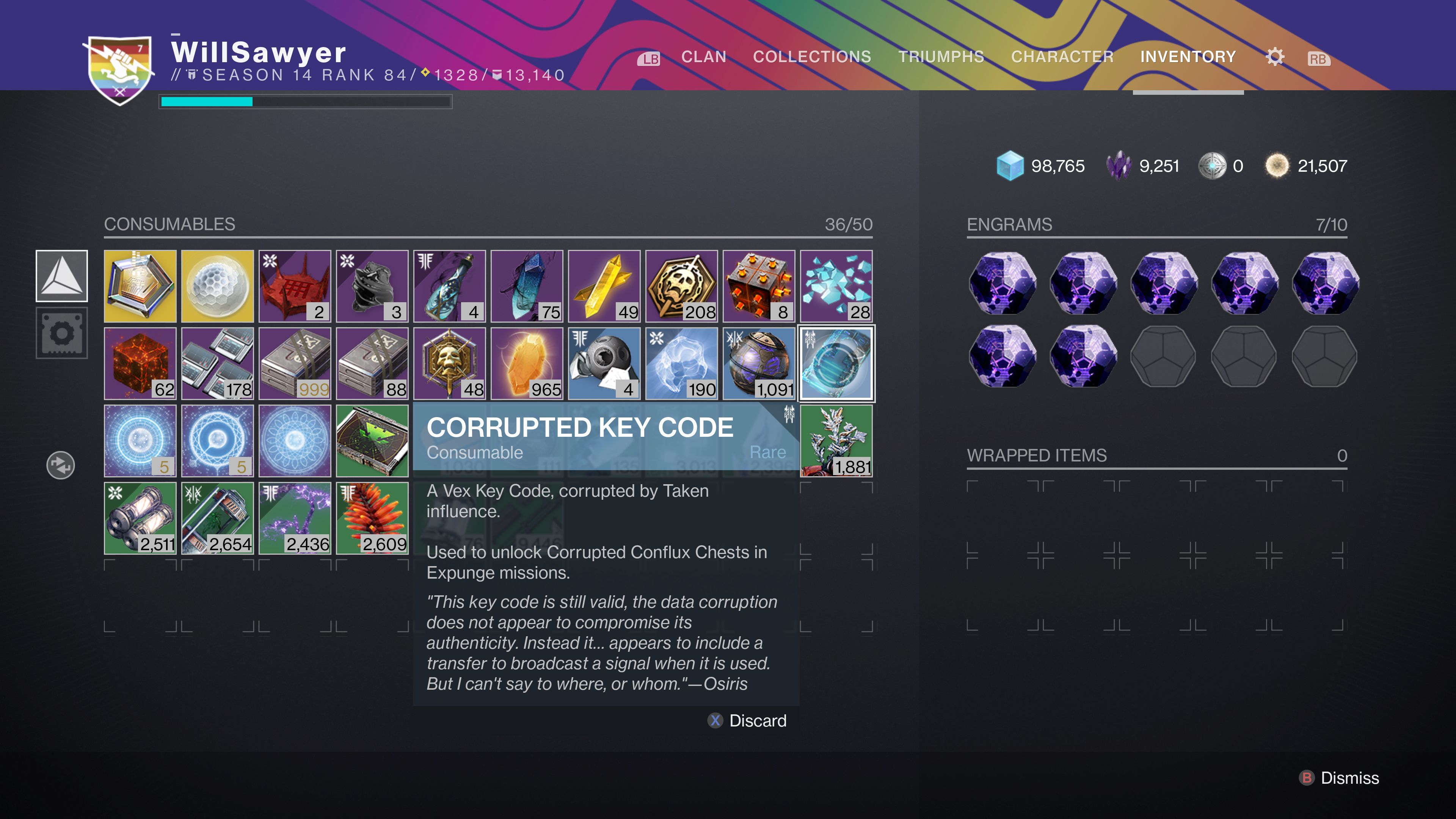 guardian inventory screen corrupted key code