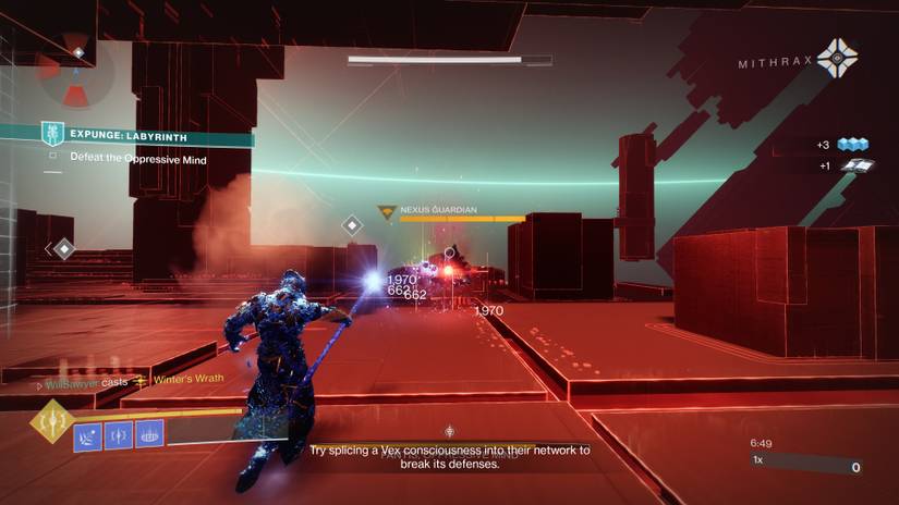 warlock guardian using stasis super on vex nexus guardian