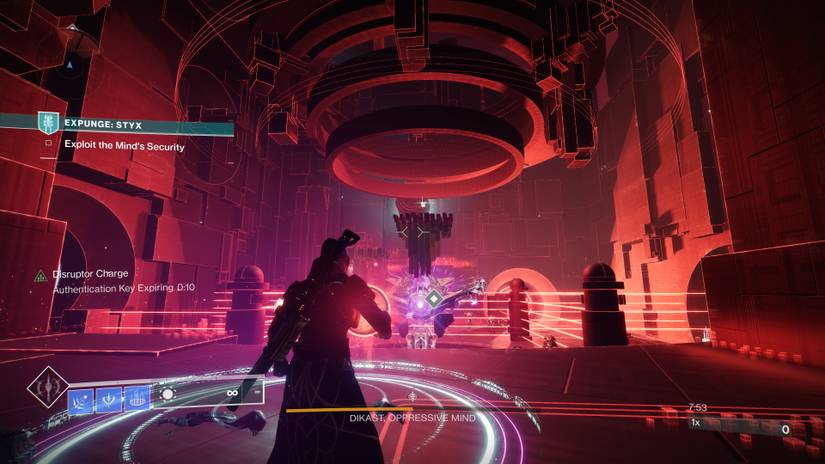 guardian holding key orb during boss fight against vex cyclops