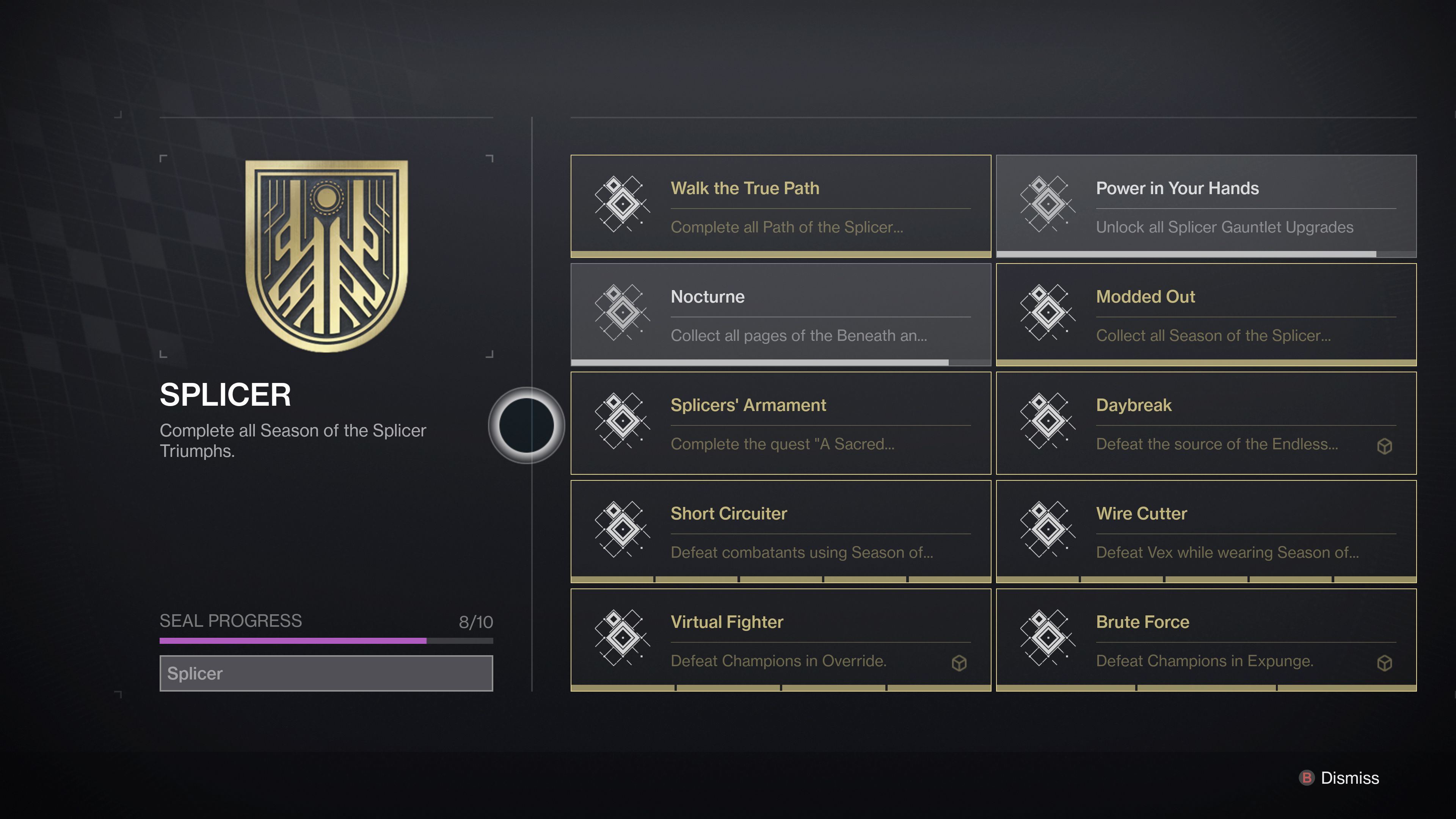 destiny 2 season of the splicer seal and title triumphs