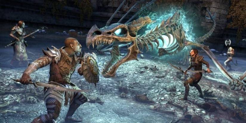 Players fighting a dragon skeleton in The Elder Scrolls Online