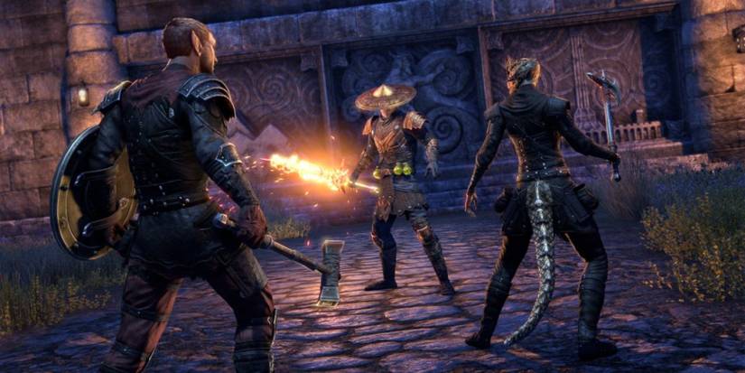 Player wielding a flaming sword in The Elder Scrolls Online