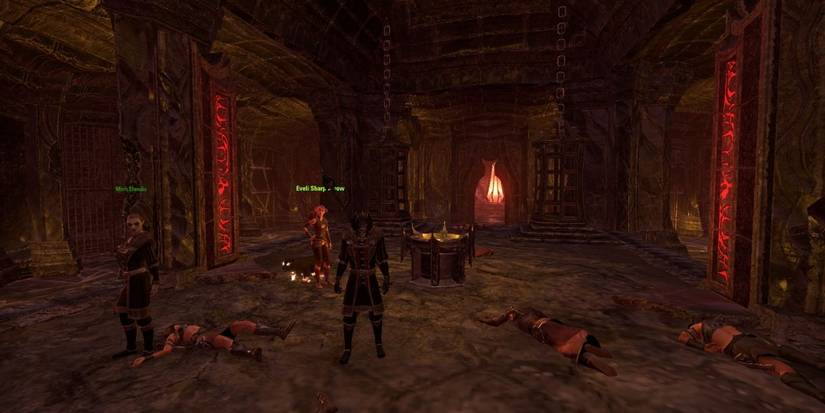 red hellish interior of a castle