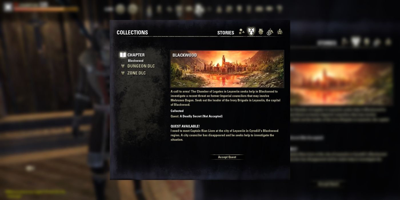 collections menu screen showing blackwood chapter players can activate