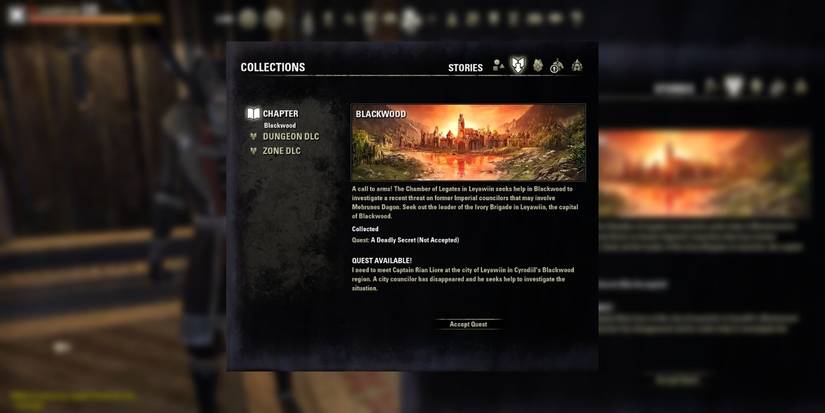 collections menu screen showing blackwood chapter players can activate