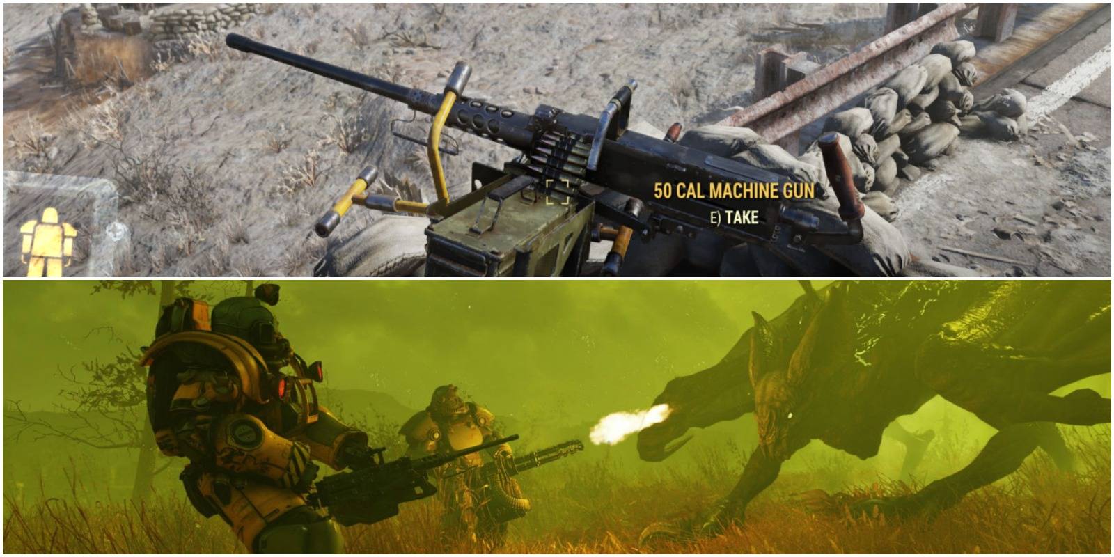 finding a 50 cal machine gun and using it to shoot a monster.