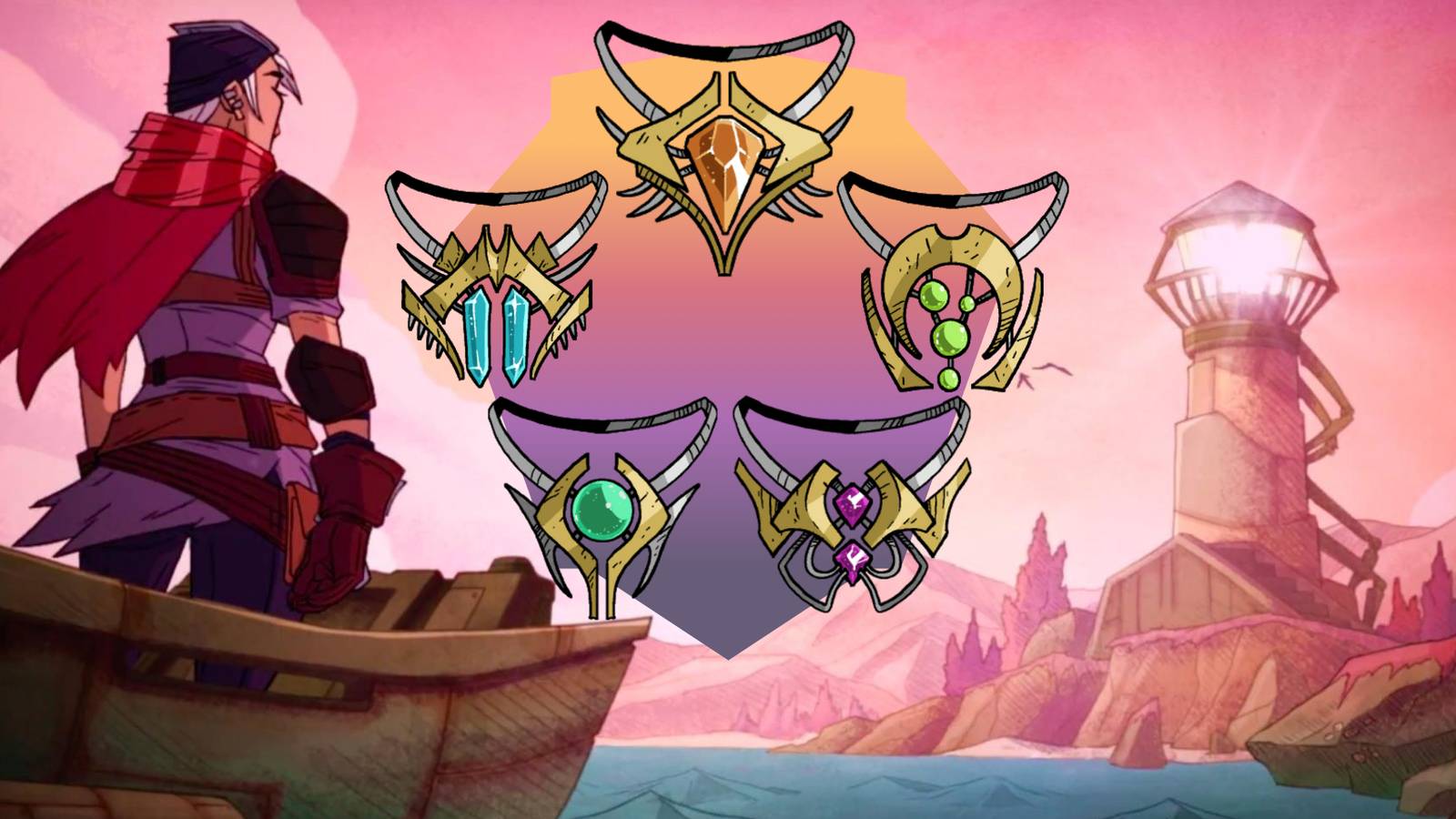 art of sal on a rowboat with five grafts in the shape of necklaces.