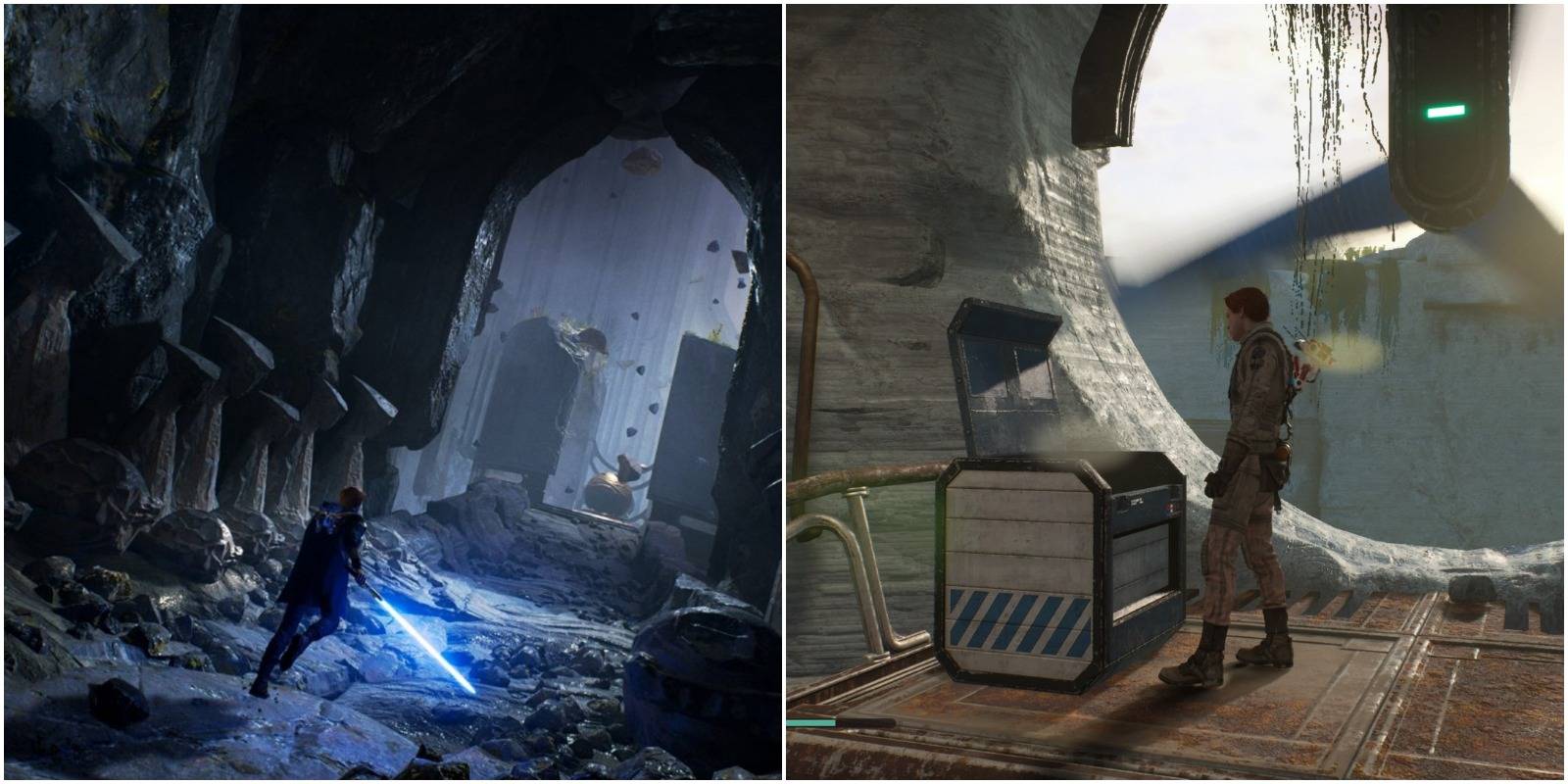 cal entering the tomb or eilram and cal opening a chest.