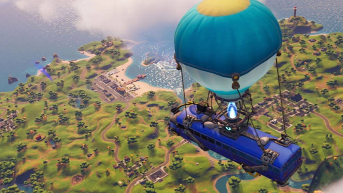 fortnite battle bus over map