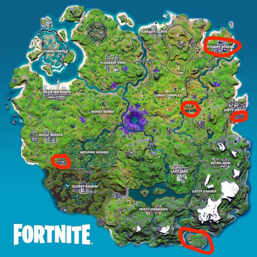 fortnite map season 7 ufo locations