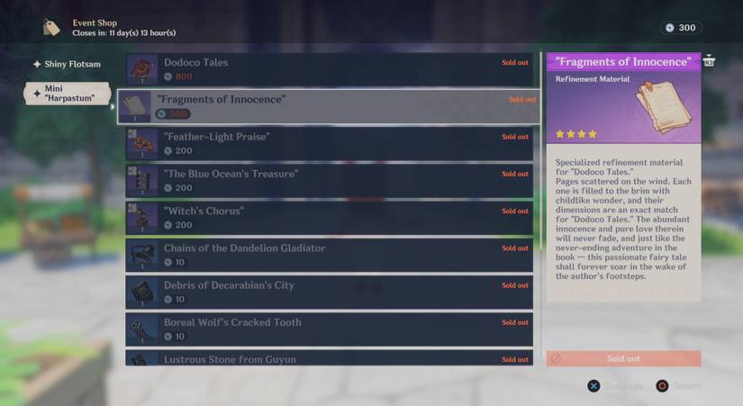 fragments of innocence menu